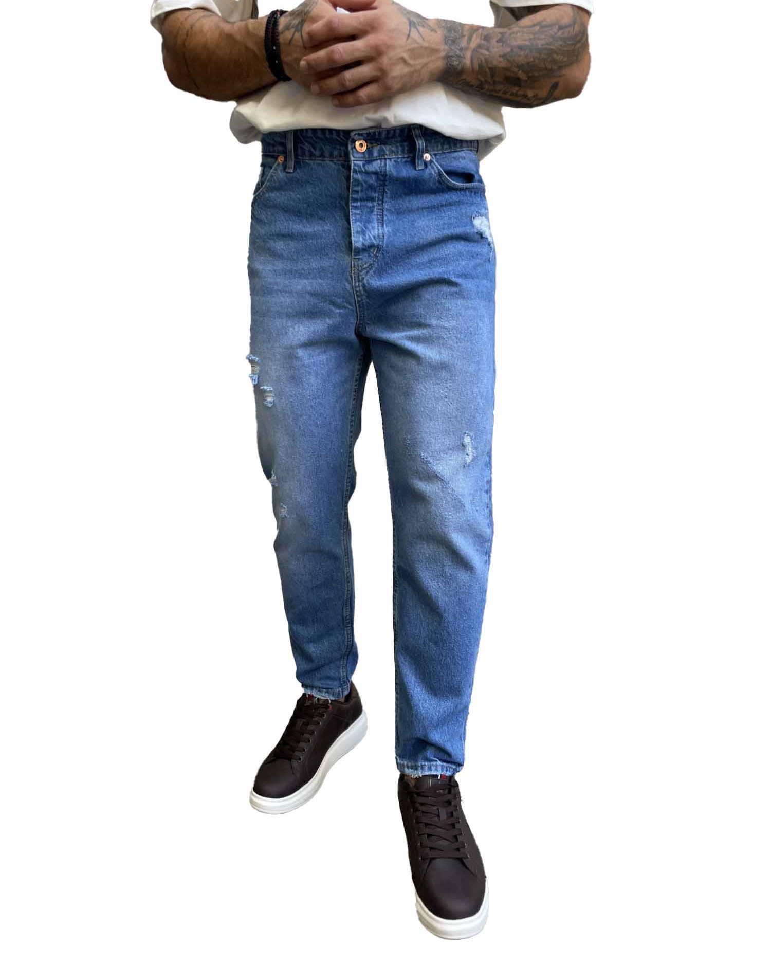 Ανδρικό μπλε ξεβαμμένο loose τζιν πεντάτσεπο με φθορές WE3011 φωτογραφία